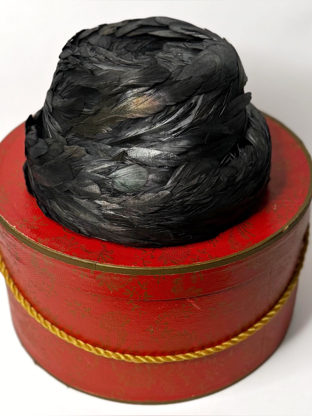 Vintage 1950s Jillé Original Black Feather Pillbox Bucket Hat & Original Box - Picture 3 of 7